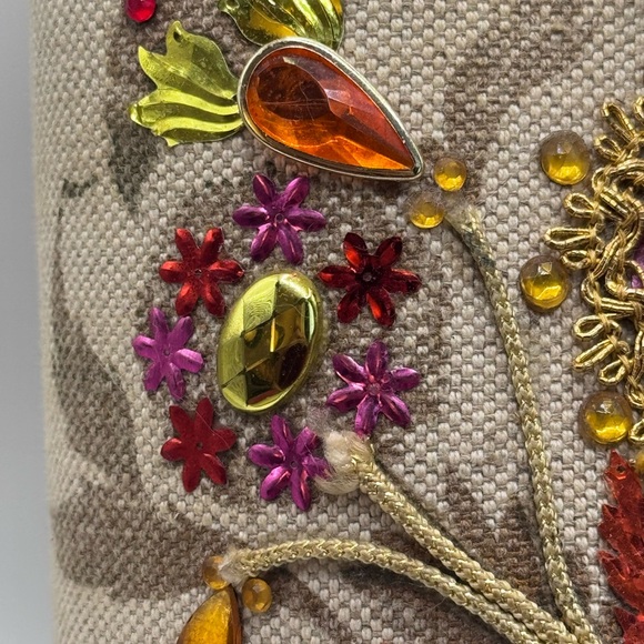 Vintage Enid Collin’s style Handbag Jeweled Garden Purse  Bucket Bag Floral - Picture 4 of 16